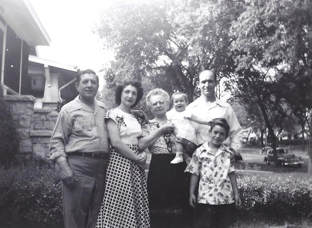 Morris, Esther Baellow Levinson, Bala Komar Baellow holding Rita Levinson Golding and Max Levinson w son Larry