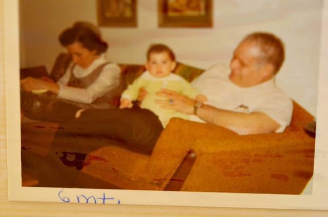 Thelma and Ted Clutz holding Greg Clootz