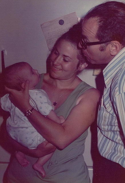 Louis Cohn, Roni Cohn Belson, and Amy Cohn Jacobson at Louis Cohn's Birthday - Sept 7, 1972