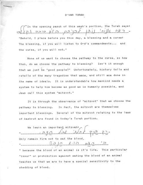 Todd Cohn Bar Mitzvah Speech, Ohev Shalom 1989