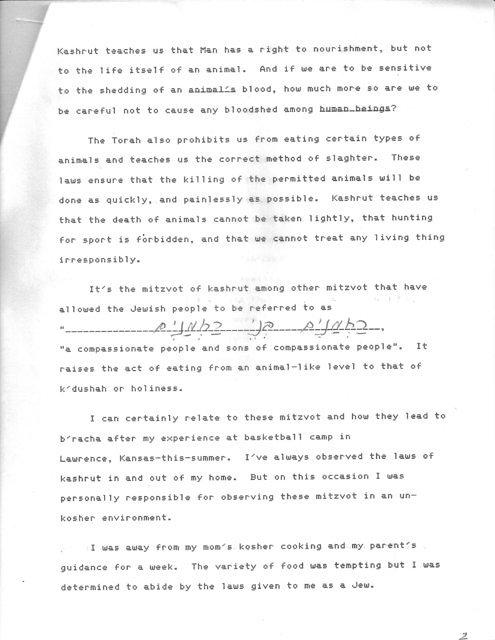 Todd Cohn Bar Mitzvah Speech, Ohev Shalom 1989