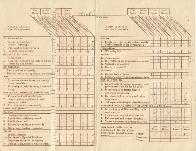 Les Cohn, Report Card, 1959 2