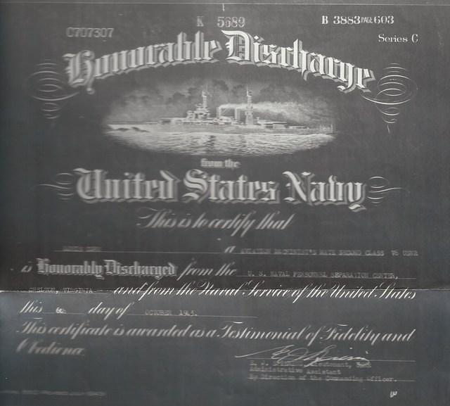 Louis Cohn, US Navy Honorable Discharge, 1945 1