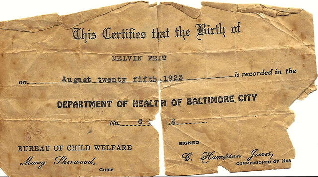 Melvin Feit Birth Certificate