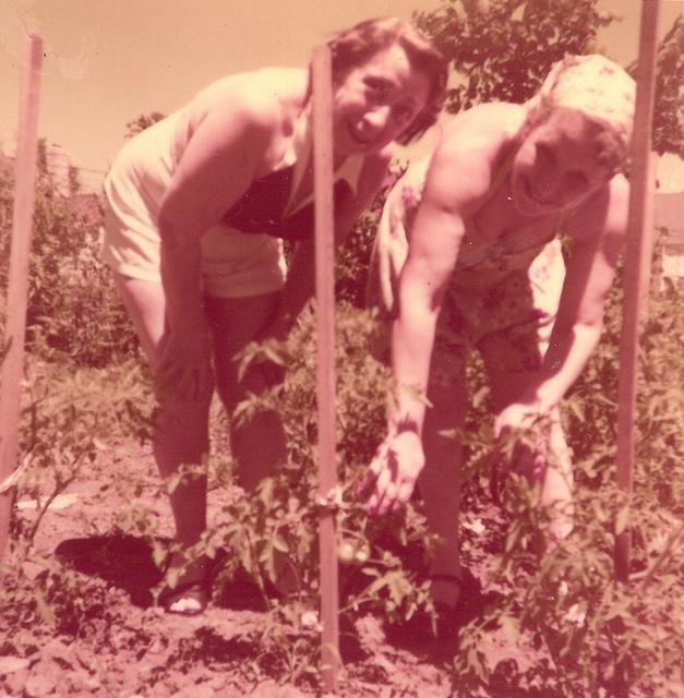 Mildred Galitzky Schulman on the right w ? in their backyard on 93rd.