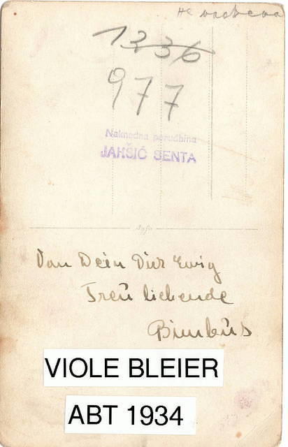 Violet Bleier Weiss Silvern in Zagreb or Zenta abt 1934