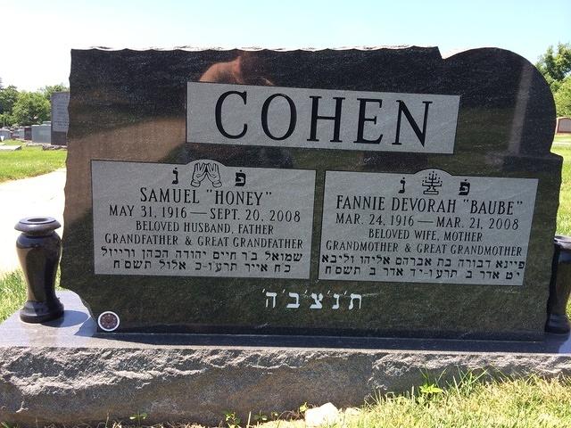 Sammy Sam Cohen and Fannie Devorah Cohn Headstone