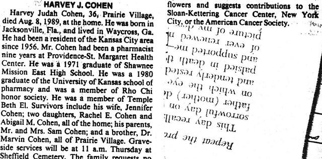 Harvey Cohen, Obituary