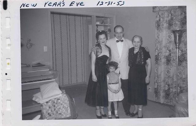 Shirley Cohn Levine, Arnold Levine, Libby Levine, and Sherry Levine, New Years Eve 1953