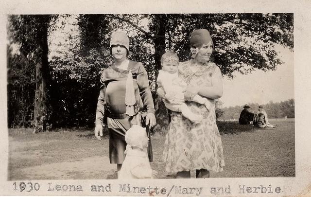 Leona and Minette (little girl) Raskin Akman with Mary Yellen Minkus holding Herbert Herbie Minkus, 1930