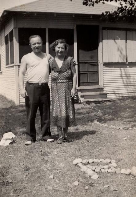 Arthur and Leona Yellen Raskin in front of their country house on Lily Lake.