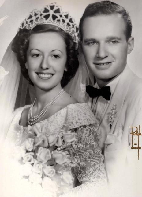 Livia Weisberger Raskin and Joey Raskin wedding portrait, 1949.  See notes.