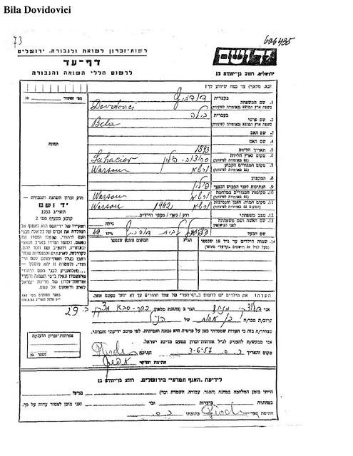 Bila Davidowitz Yad Vashem Page of Testimony