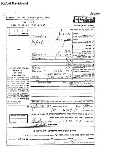 Refoel Davidowotiz Yad Vashem Page of Testimony