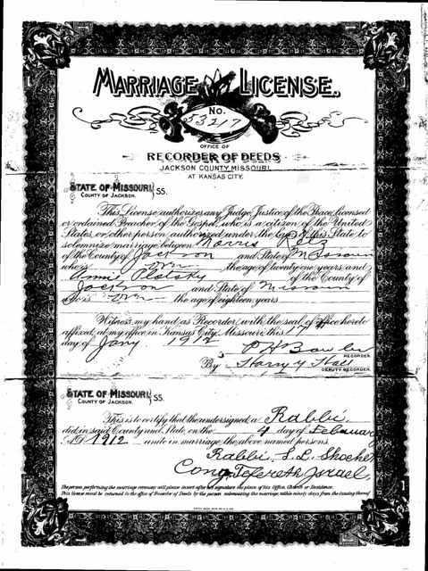 Marriage Certificate of Morris Ritz and Annie Plotsky