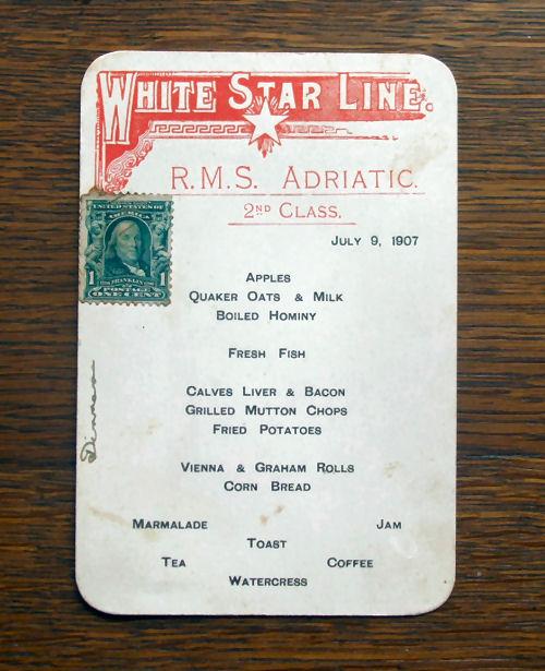 David Ritz - RMS Adriatic White Star line 2nd class menu