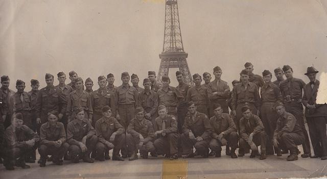 Leo Kershenbaum 4th from the left in the second row in Paris at the end of WWII.