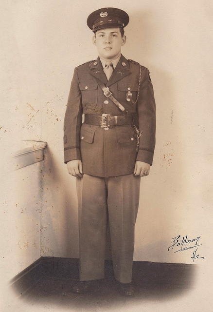 J Schulman.  In full ROTC gear, Senior Year 1946.  Age 16.