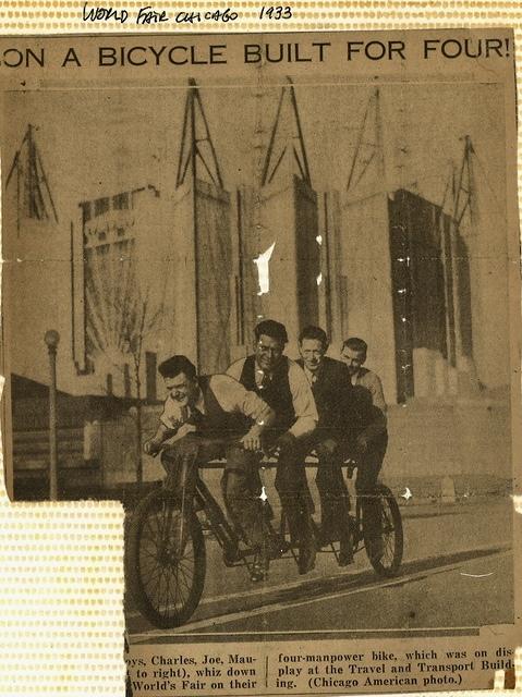 Steinlauf boys, Charles, Joe, Maurice, and Dave at the World Fair 1933 Bike Bicycle