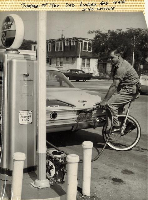 Dave David Steinlauf, Gas station, Bike Bicycle Unicycle, 1960