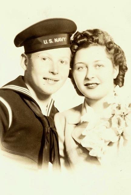 Wedding portrait of Morton Schuman and Florence Kaplan, Chicago, April, 1943