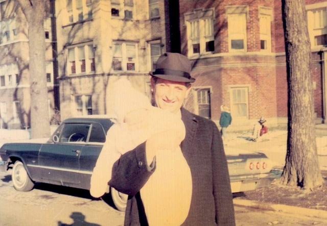 Markus Weisz holding Rachel Weiss Feit in Chicago 1969