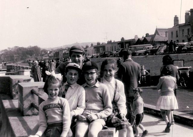 Esther Bleier Schlessinger, Shaya, Mordechai Yehudah "Yidle" (back), Chaim, Sarale Bleier Fischer in Dun Laoghaire, Ireland, 1961