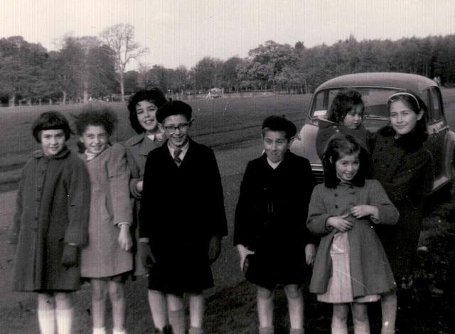 Left to Right: Beba Feldbrand, Eva Mermelstein, Rachel Bleier, Chaim Bleier, Shaya Bleier, baby Tuly Bleier, Esther Bleier, and Sarah Bleier, 1961