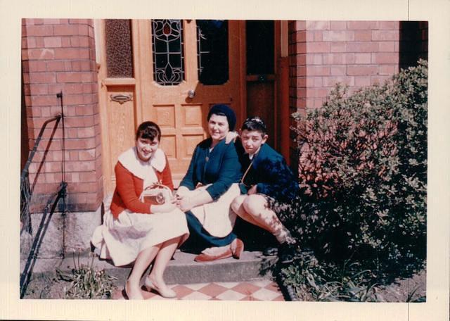 Esther Bleier Copperman, Anna Anushka Bleier, and Mordechai Bleier in Ireland.  See notes. 1960