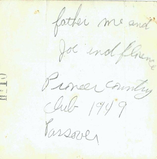 See notes. Markus, Rivka Edith, Joe, and Florence at the Pioneer Country Club, 1949