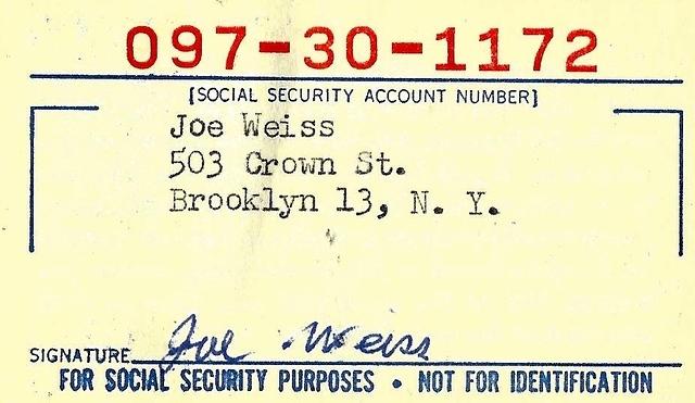 Joe Weiss Social Security Card