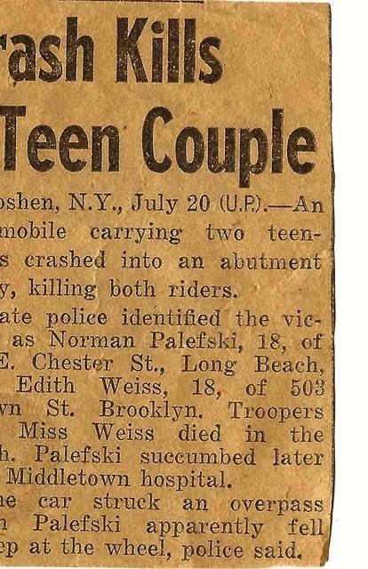 Crash Kills Teen Couple. Norman Palefski and Rivka Edith Weiss