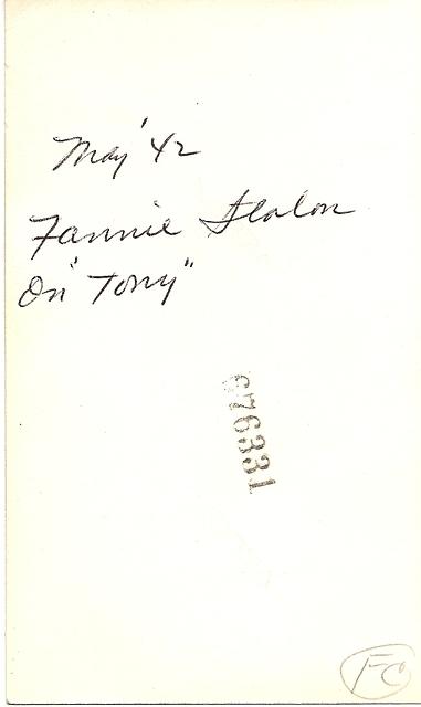 Fannie Stolov on "Tony" and Louis Cohn, 1942 (back)