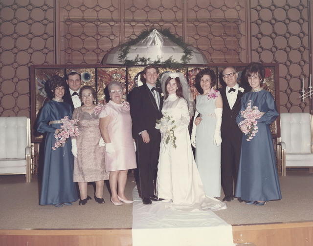 L to R: Barbara Solomon, Laurence Larry Clootz, Anna Hecht, Ella Goldstein, Les and Lind Clutz,