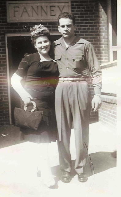 Marietta & Louis Cohn in front of their apt in Norfolk, VA