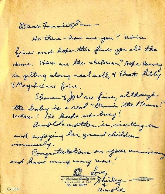 Letter from Sammy and Fannie Cohn Cohen to Arnold and Shirley Cohn Levine