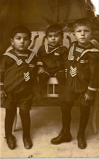 Shaya Balaban's sons, Meir, Yerachmeil Milye, and Chaim in sailer suits (front)