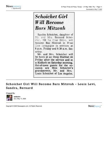 Schoichet Girl Will Become Bars Mitzvah Louis Levi, Sandra Bernard-page-0