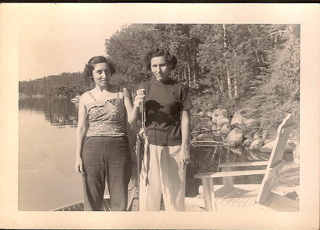 Naomi Hecht Pelofsky and Thelma Hecht Clutz, 1949 - Cabin Fishing