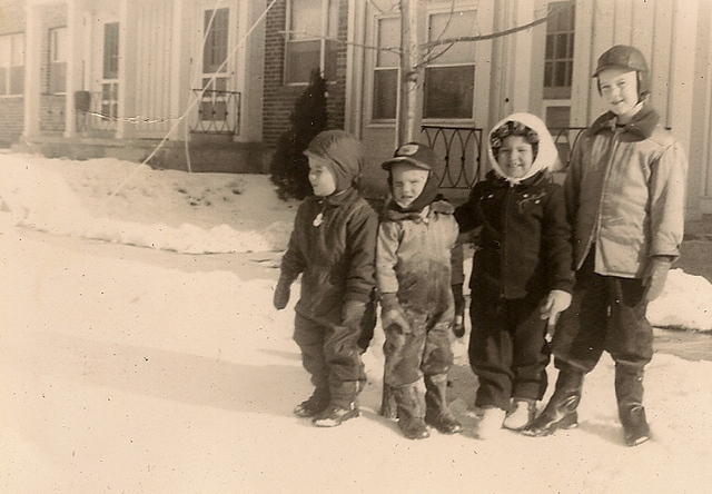 Marcia Clutz Tropp (second from left) w neighbors, 1949 - Village Green