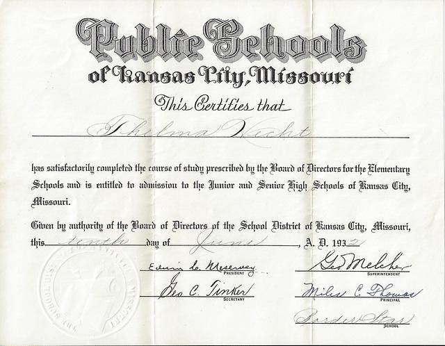 Thelma Hecht Clutz Elementary School Diploma 1932