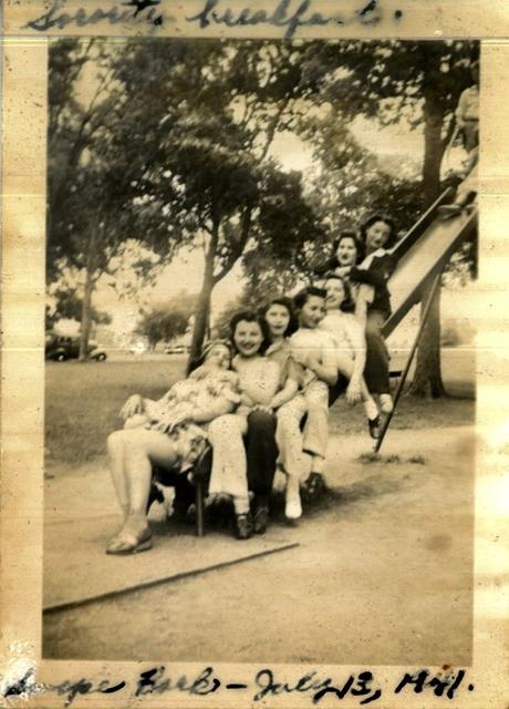 Thelma Hecht Clutz Magariel at her "Sorority Breakfast".  Swope Park, 1941