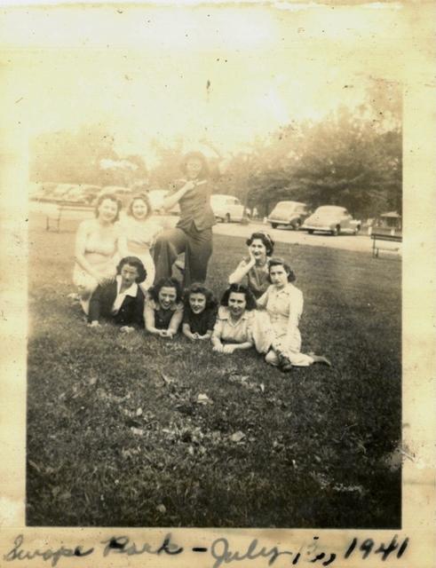 Thelma Hecht Clutz Magariel at her "Sorority Breakfast".  Swope Park, 1941