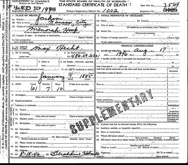 Max Hecht Death Certificate 1