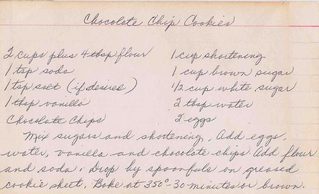 Thelma Hecht Clutz Recipe for Chocolate Chip Cookies