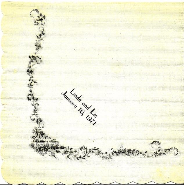 Les and Linda Clutz Cohn wedding napkin, 1971