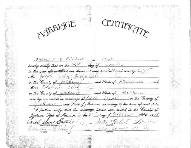 Thelma Hecht Clutz and Joe Magariel Kesuba Marriage Certificate 1978