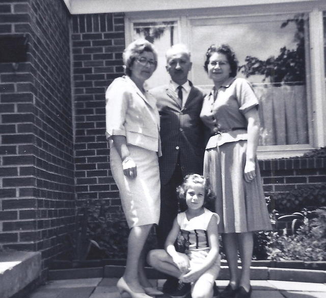 Hudie & Mike Roochvarg with Eva Cohn Tulchinsky and Karen Tulchinsky Smith.  Tulchinsky home on Summit.  1963.