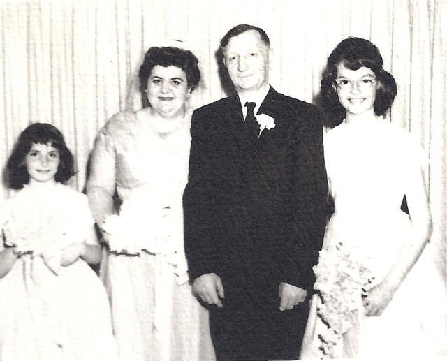 Wedding of Goldie Ribakoff & Wolf Gurvitz w Ruchel Gurvitz on the left and Nasha Gurvitz on the right, March 24, 1963