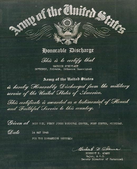 Maurice Steinlauf Honorable Discharge